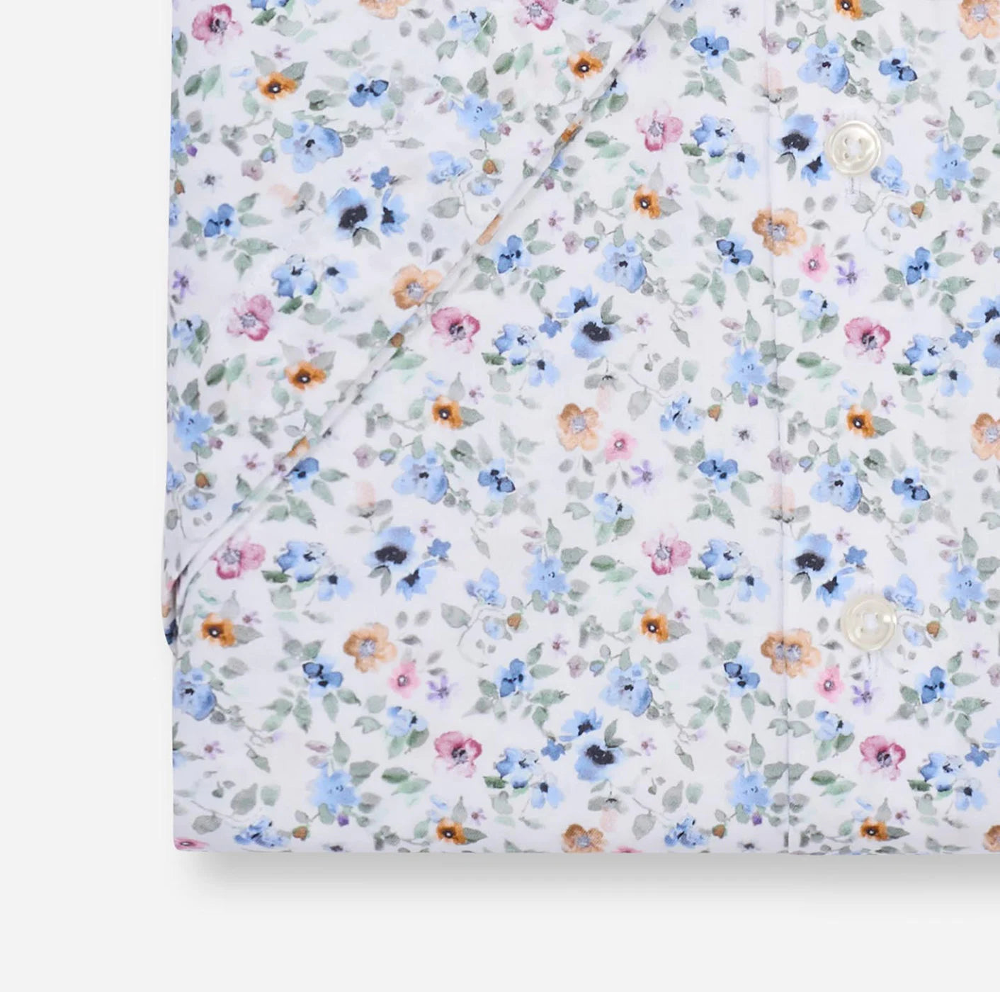 Olymp miesten lyhythihainen kauluspaita SS Luxor Modern Fit Floral Print, valkopohjainen kuosi