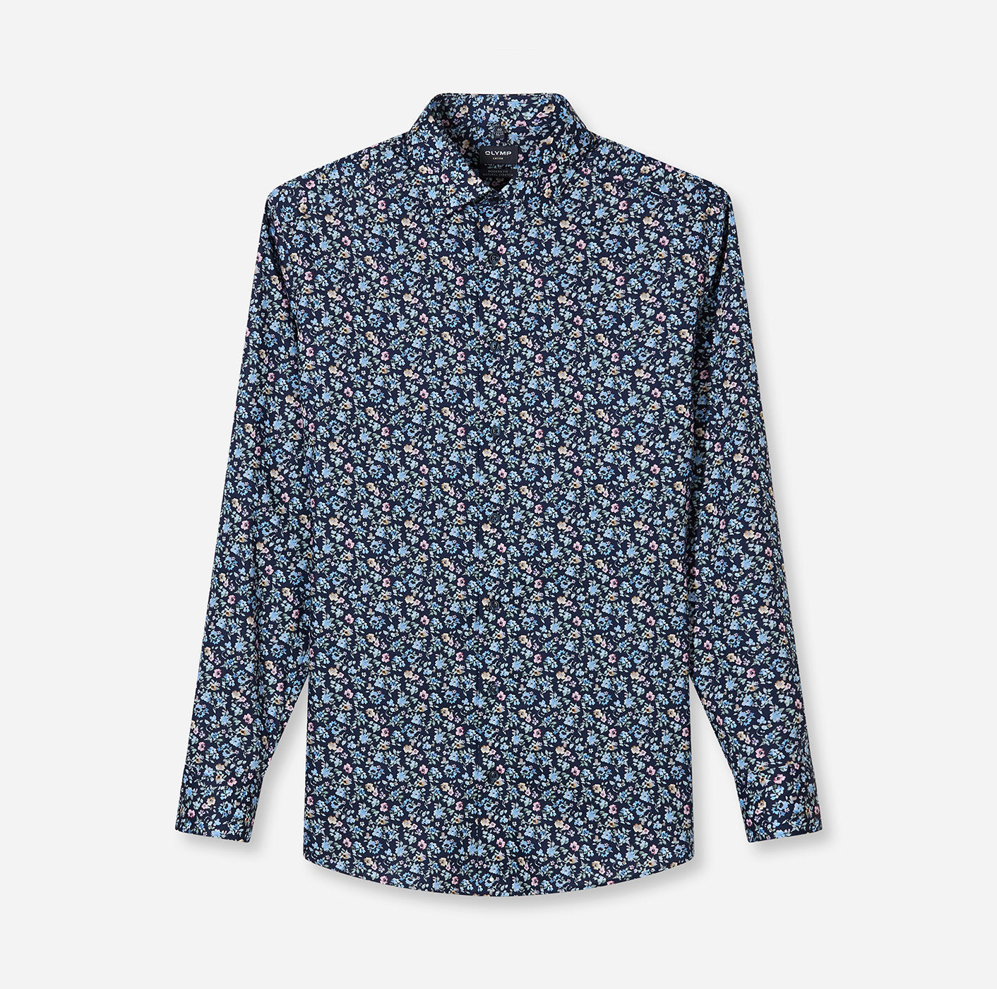 Olymp kauluspaita Luxor Modern Fit Floral Print, sininen kuosi