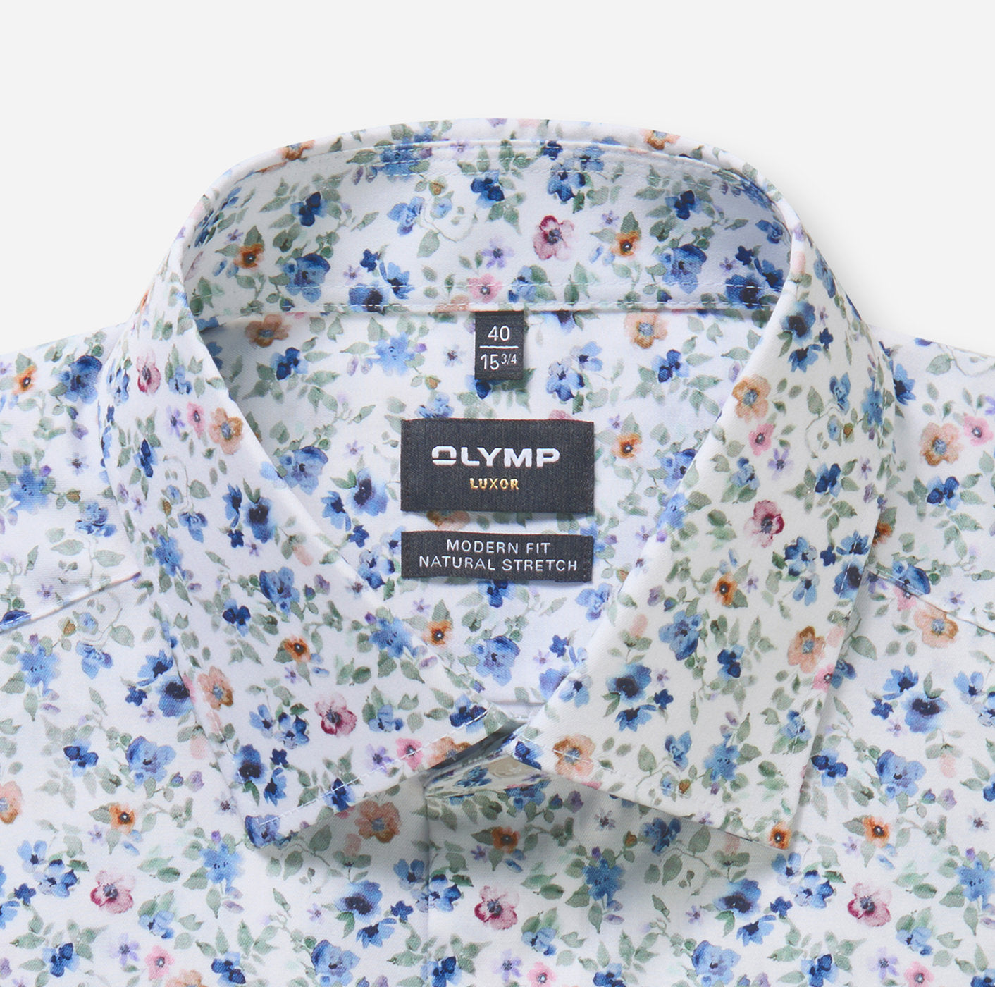 Olymp kauluspaita +Hiha Luxor Modern Fit Floral Print, valkopohjainen kuosi