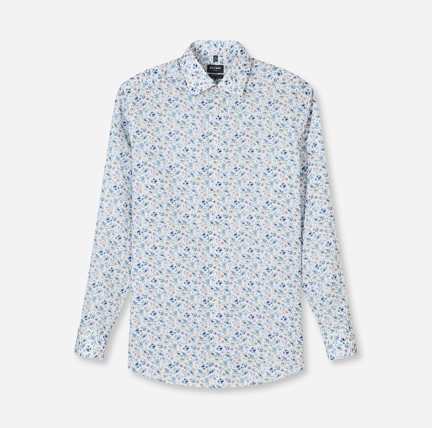 Olymp kauluspaita +Hiha Luxor Modern Fit Floral Print, valkopohjainen kuosi