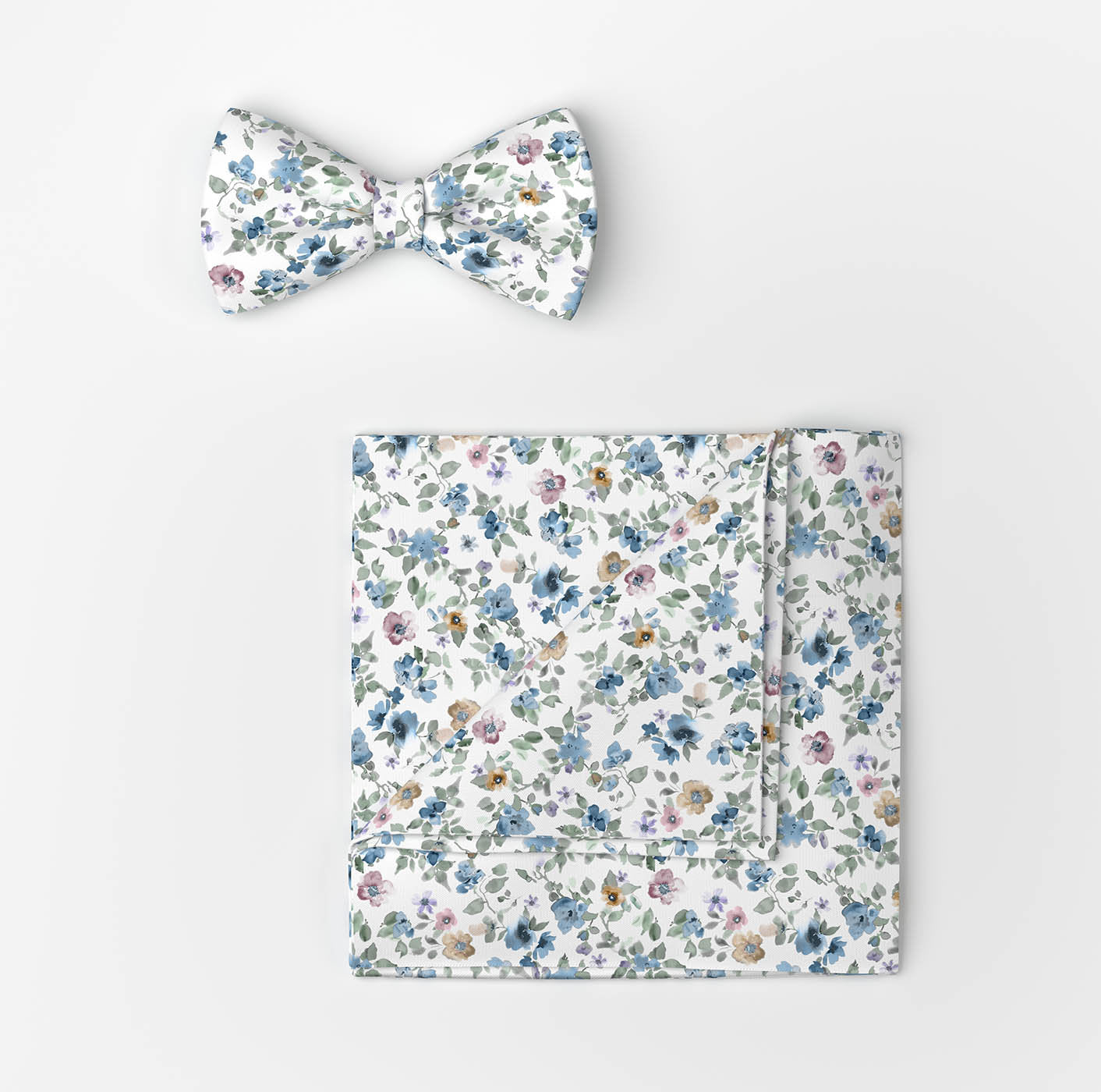 Olymp rusetti ja taskuliina Floral Bowtie and Pocket Square, valkopohjainen kuosi