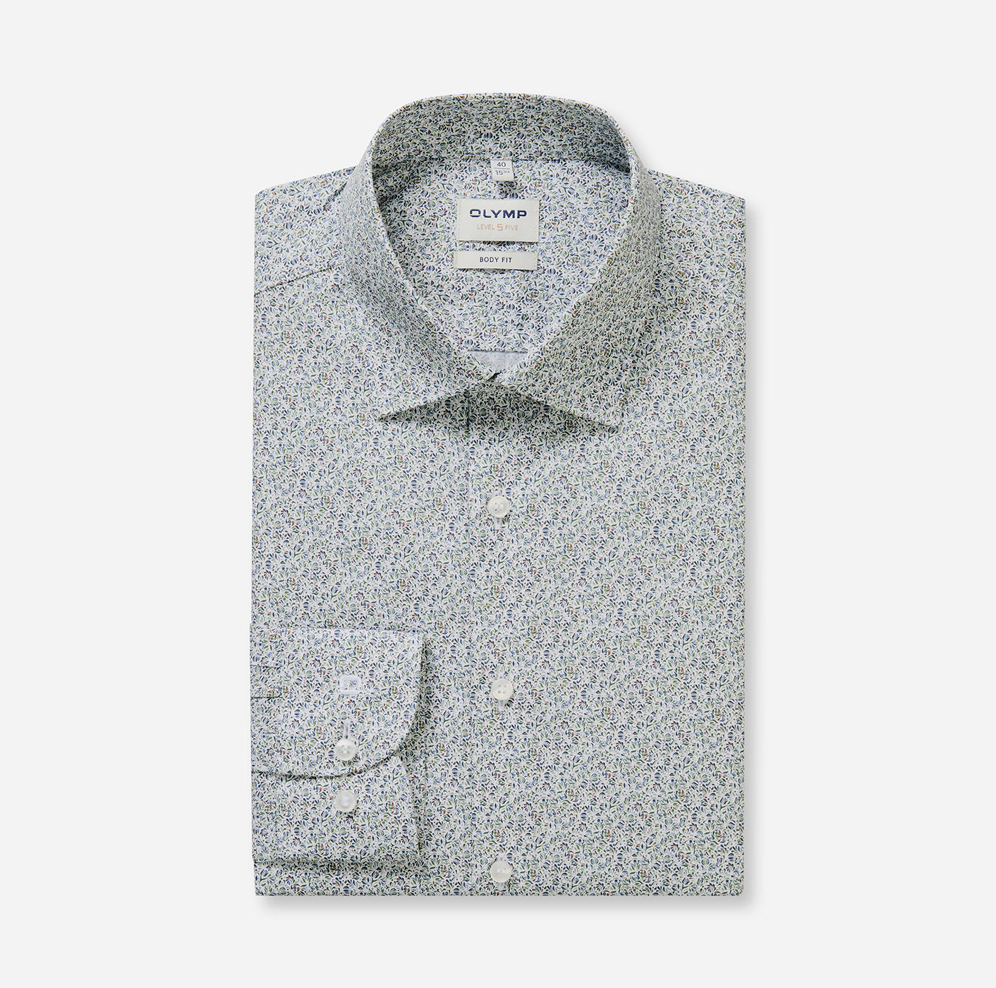 Olymp kauluspaita Level 5 Body Fit Microprint, valkopohjainen kuosi
