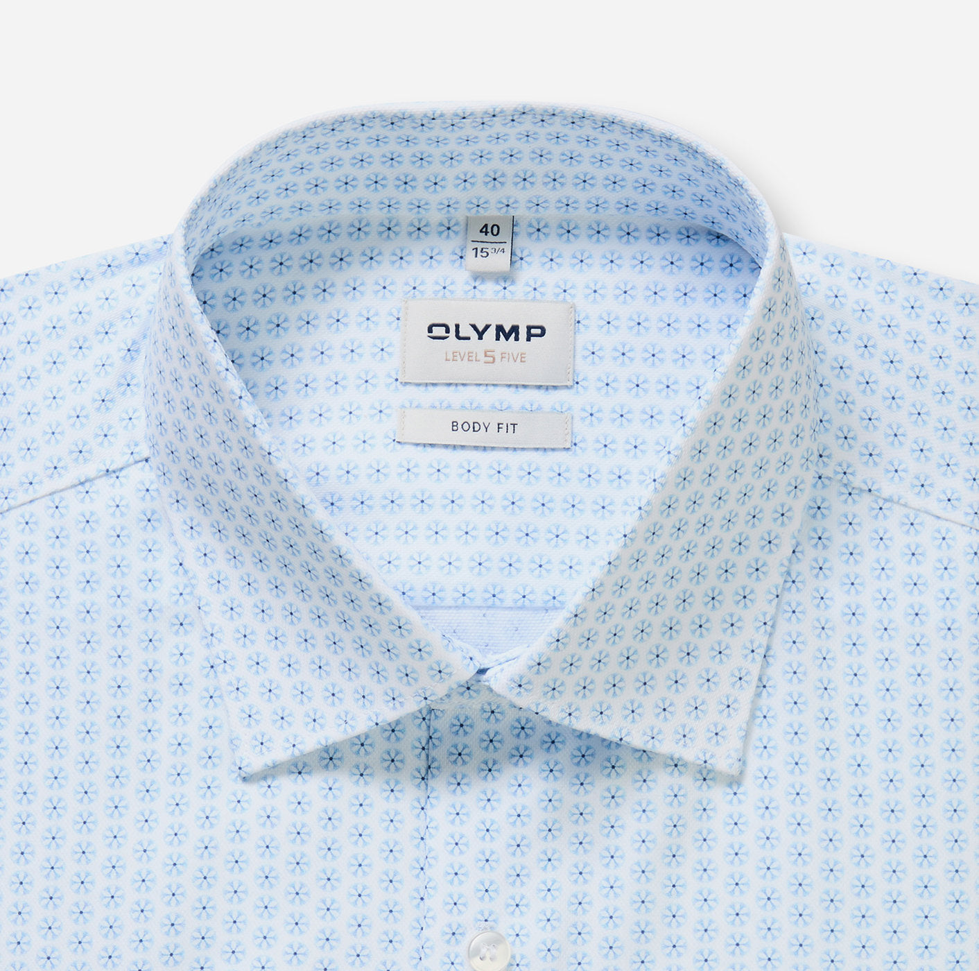 Olymp kauluspaita Level 5 Body Fit Microprint, valkopohjainen kuosi