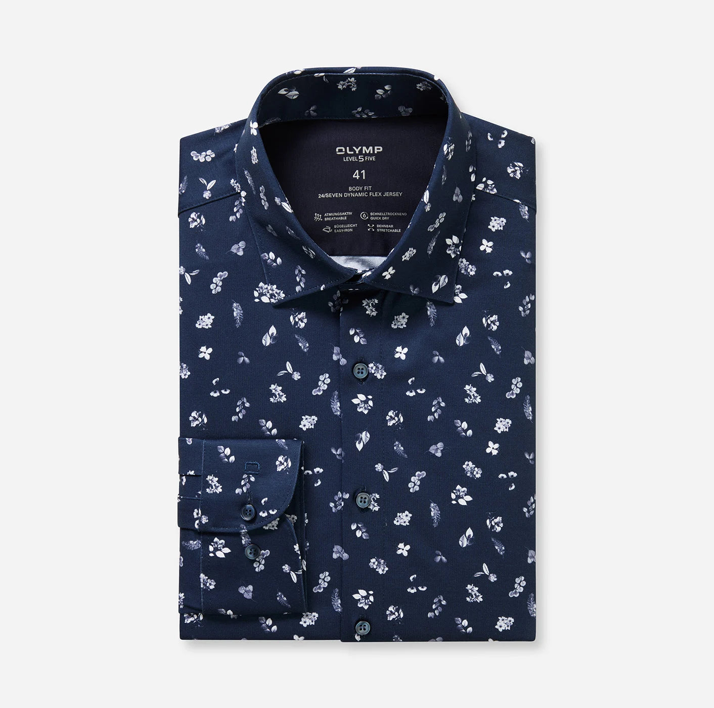 Olymp kauluspaita 24/7 Level 5 Body Fit Jersey, sininen kuosi