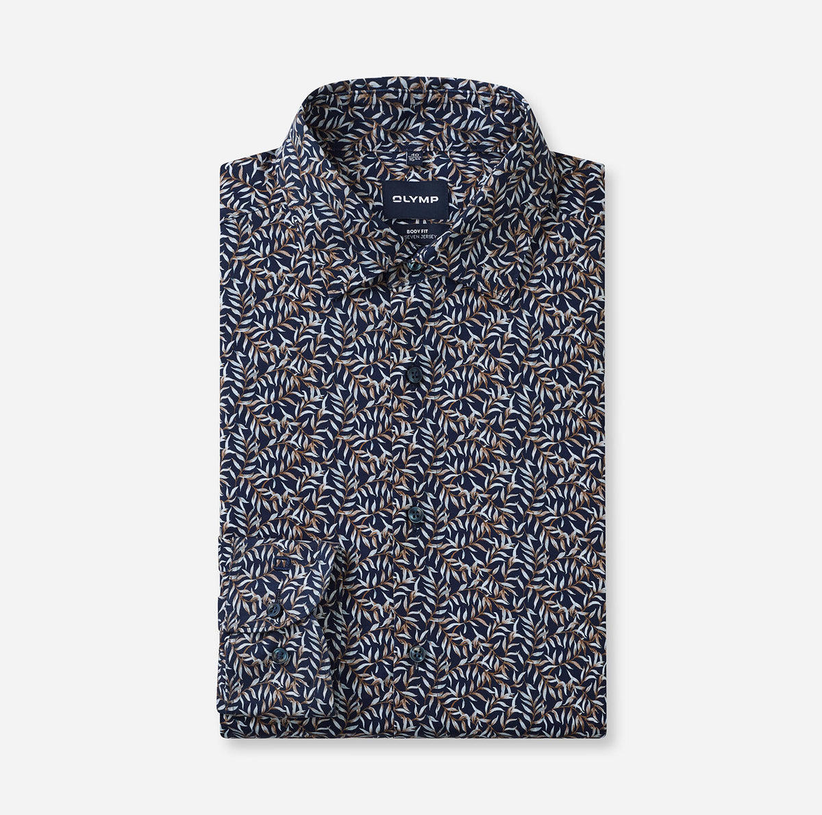 Olymp miesten kauluspaita 24/7 Body Fit Jersey Floralprint, sininen kuosi