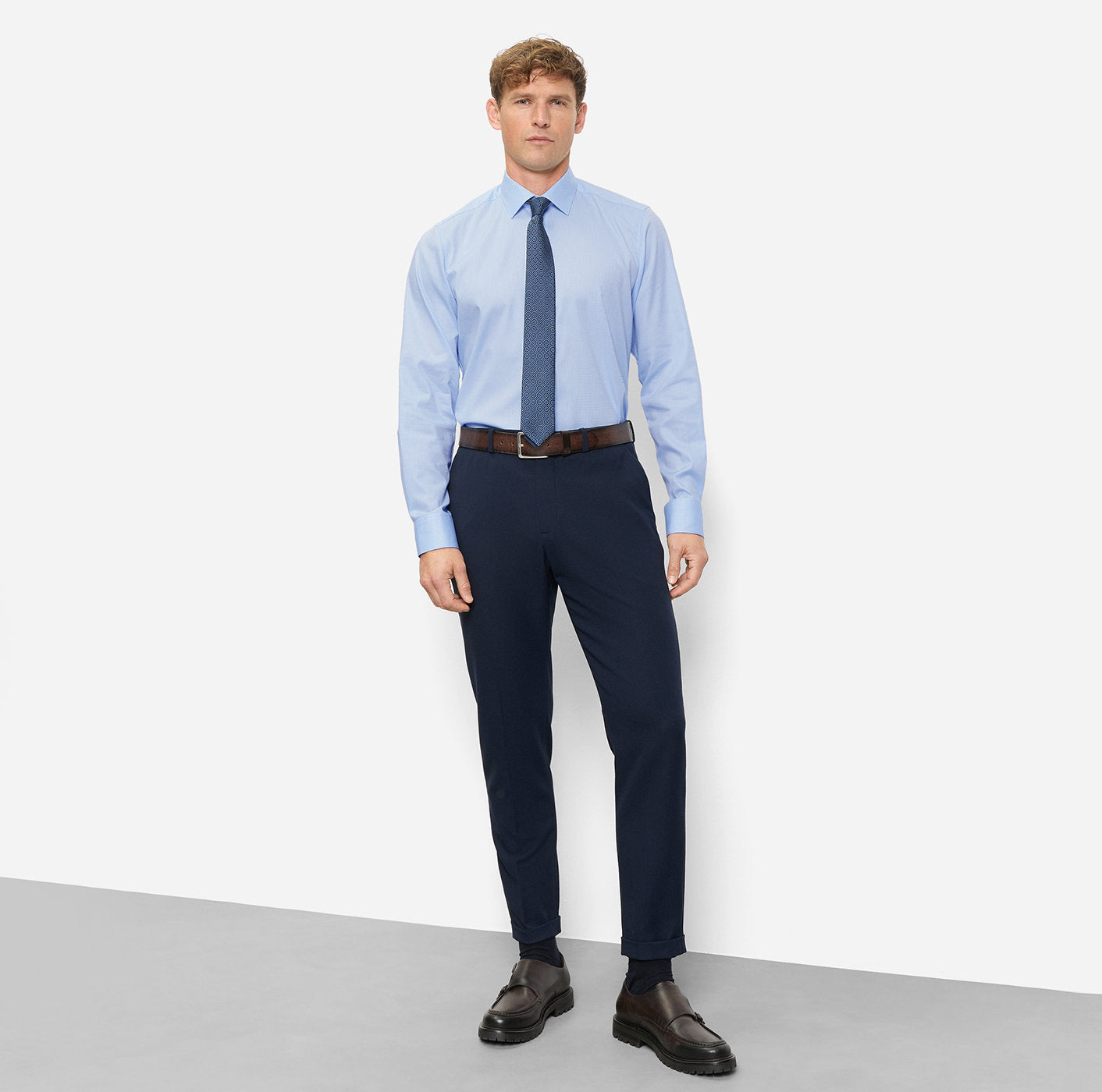 Olymp kauluspaita Level 5 Body Fit Contrast Trim Floral, vaaleansininen