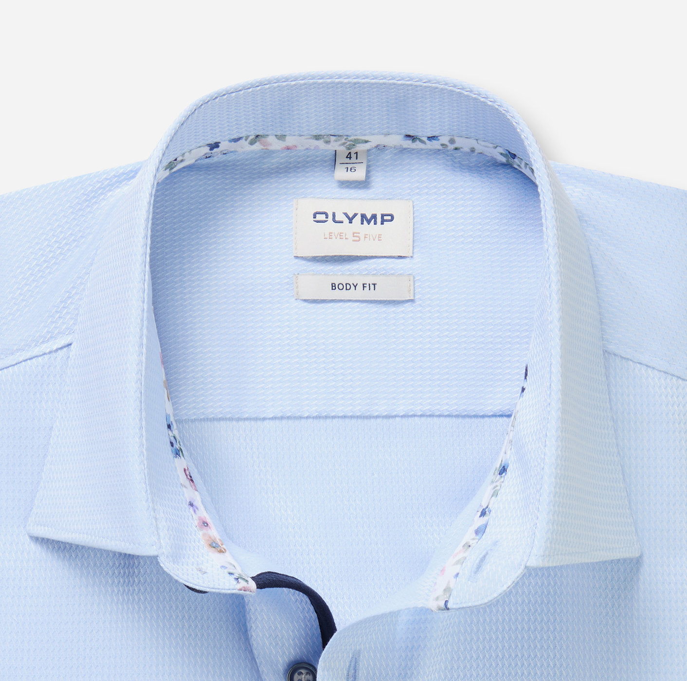Olymp kauluspaita Level 5 Body Fit Contrast Trim Floral, vaaleansininen