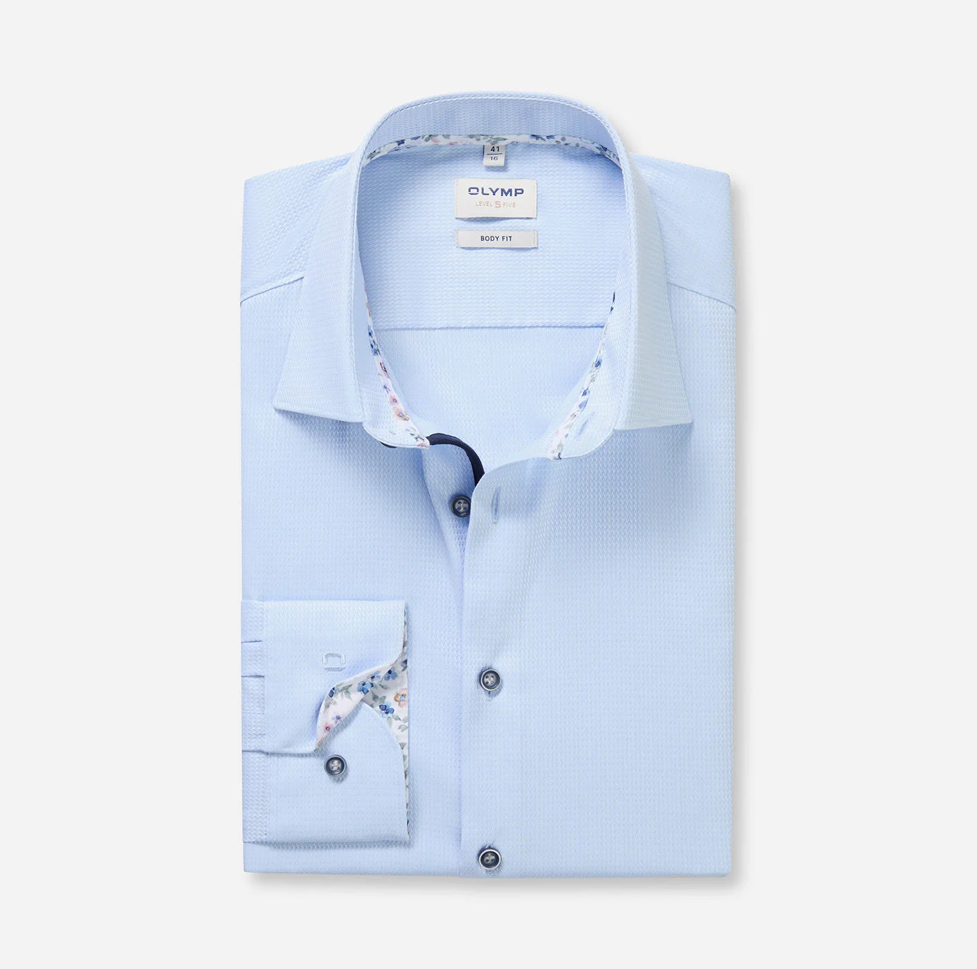 Olymp kauluspaita Level 5 Body Fit Contrast Trim Floral, vaaleansininen