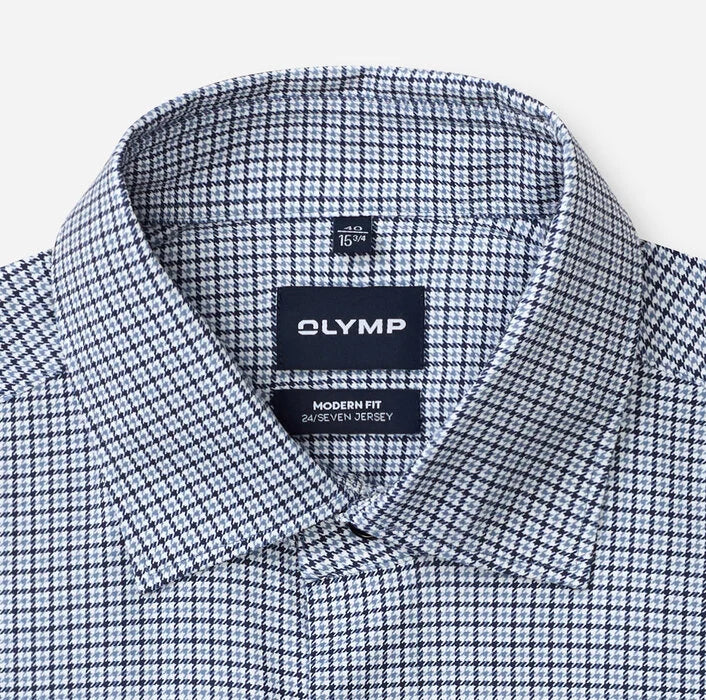 Olymp kauluspaita 24/Seven Modern Fit Jersey Print, sininen kuosi
