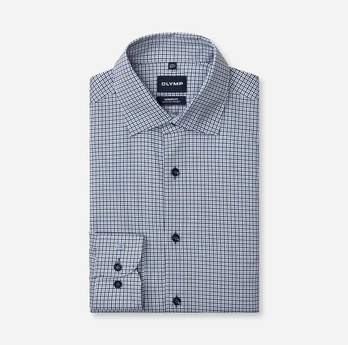 Olymp kauluspaita 24/Seven Modern Fit Jersey Print, sininen kuosi