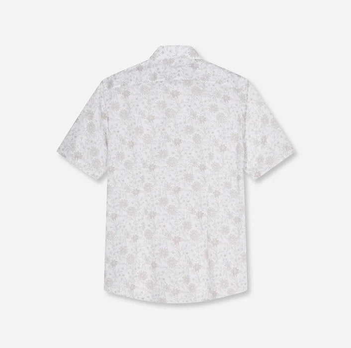 Olymp miesten lyhythihainen kauluspaita Luxor Modern Fit SS Floral Print, valkopohjainen kuosi