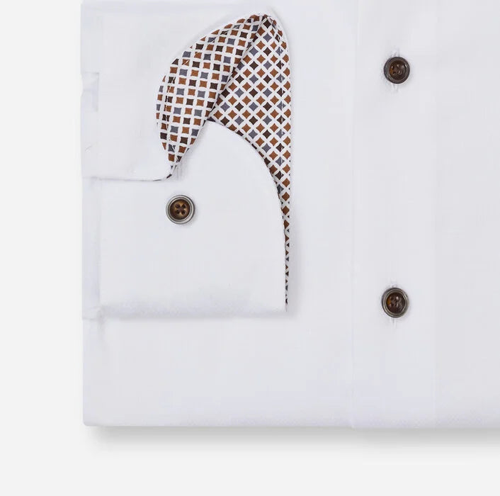 Olymp miesten kauluspaita Luxor Modern Fit Non-Iron Contrast +hiha, valkoinen