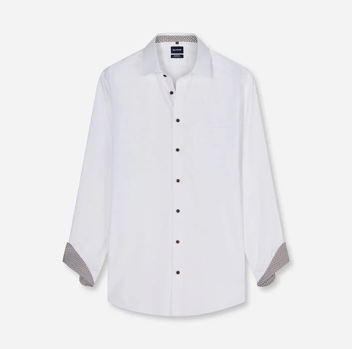 Olymp miesten kauluspaita Luxor Modern Fit Non-Iron Contrast +hiha, valkoinen