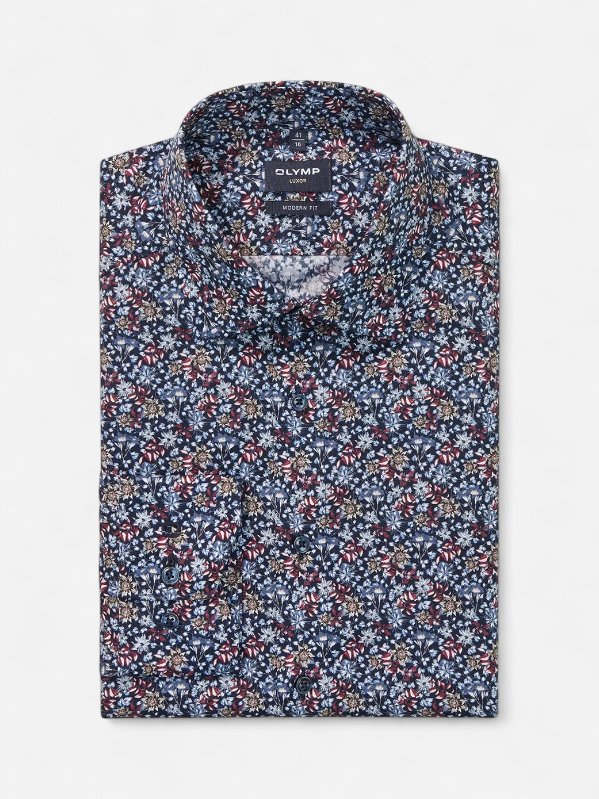 Olymp miesten kauluspaita, 042 LUXOR MODERN FIT FLORAL PRINT Tummansininen - Kekäle.fi