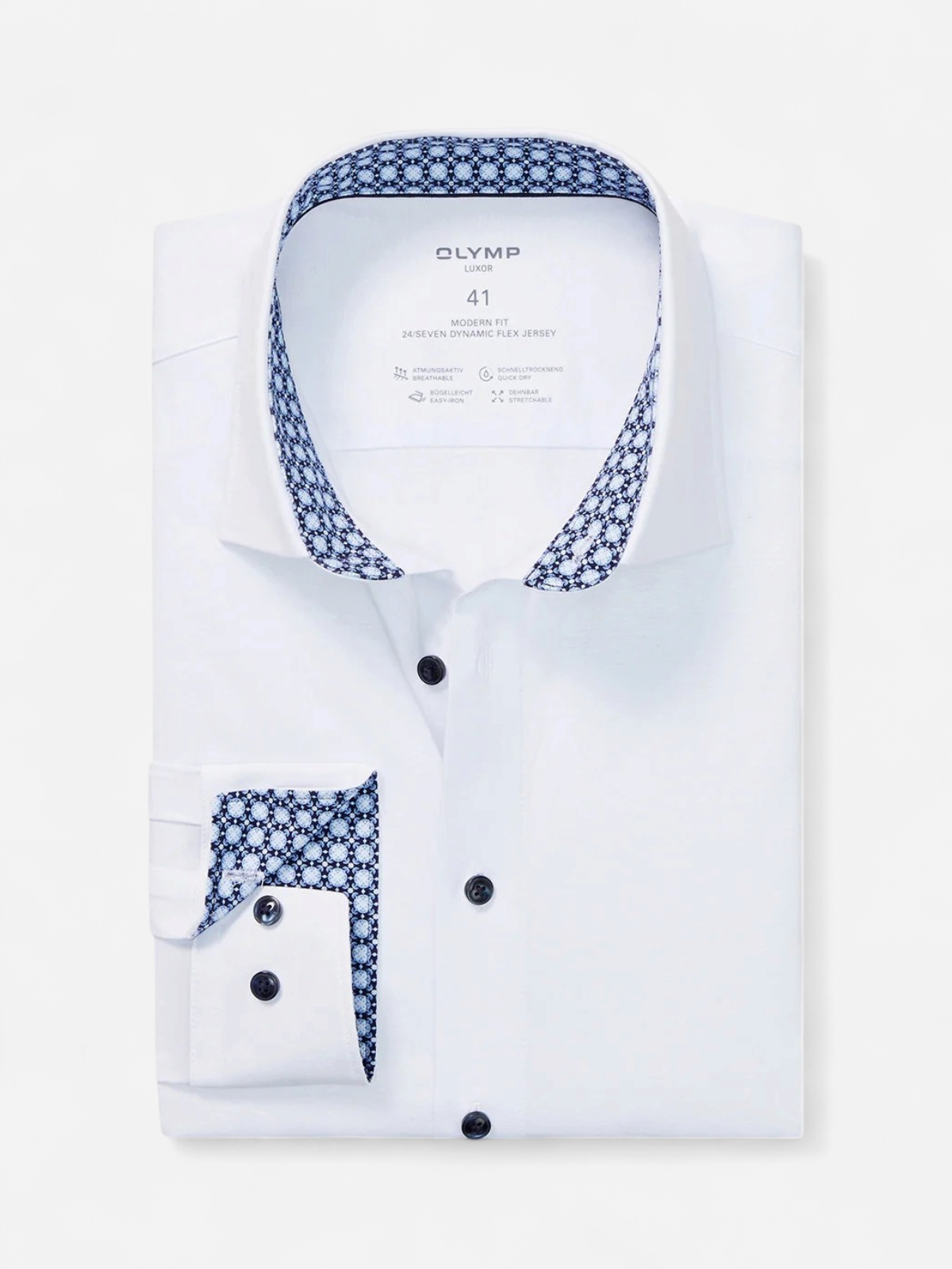 Olymp miesten kauluspaita, 095 24/7 - LUXOR MODERN FIT JERSEY Valkoinen - Kekäle.fi