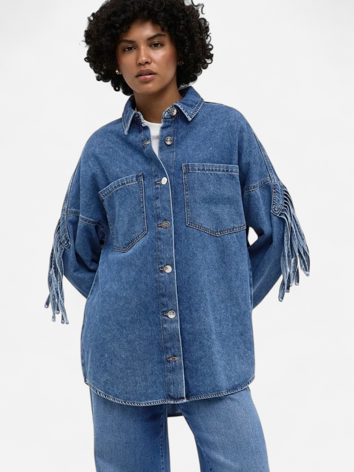 ONLMAUREEN LS FRINGE DNM SHIRT AKM SININEN, INDIGO - Kekäle.fi