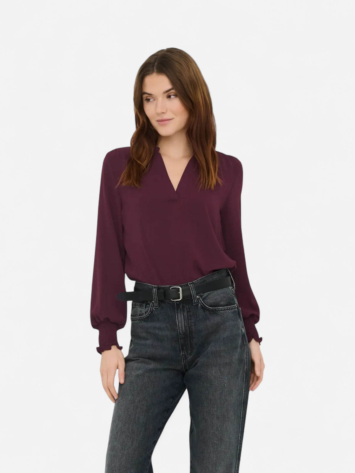 ONLMETTE V-NECK LS SMOCK TOP NOOS WVN VIININPUNAINEN - Kekäle.fi