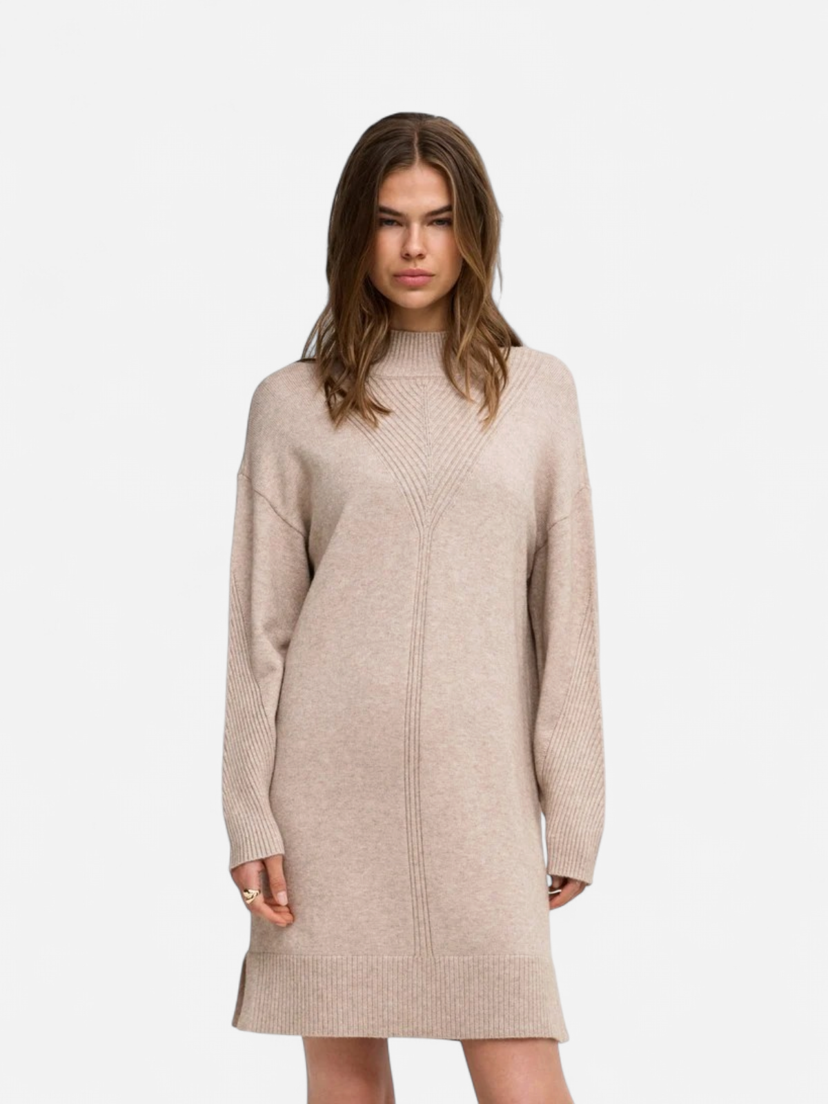 Only naisten neulemekko Princess Highneck Dress, Mocha Meringue Detail: Melange - Kekäle.fi