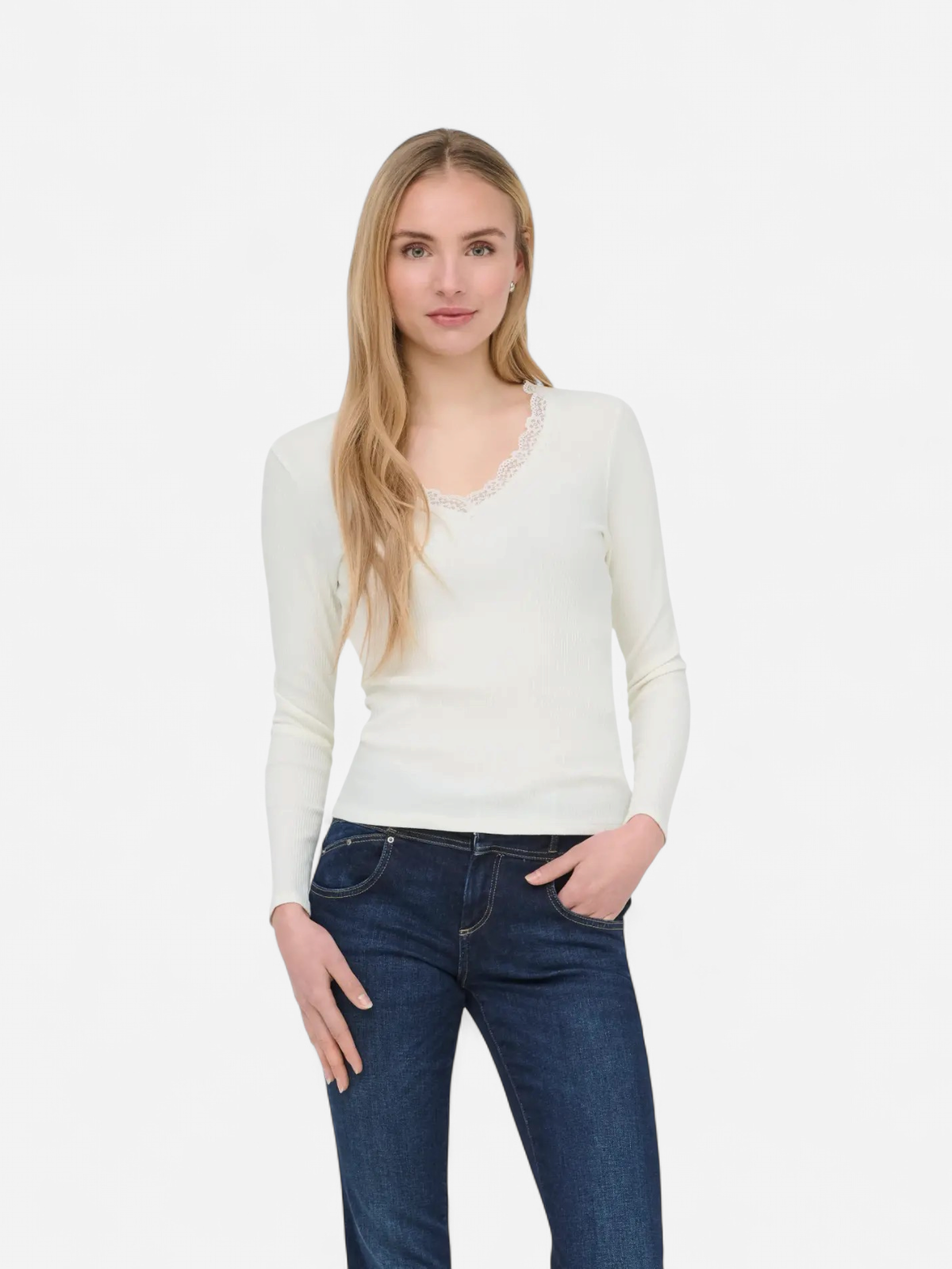 ONLSARA SHARAI L/S V-NECK TOP JRS VALKOINEN - Kekäle.fi