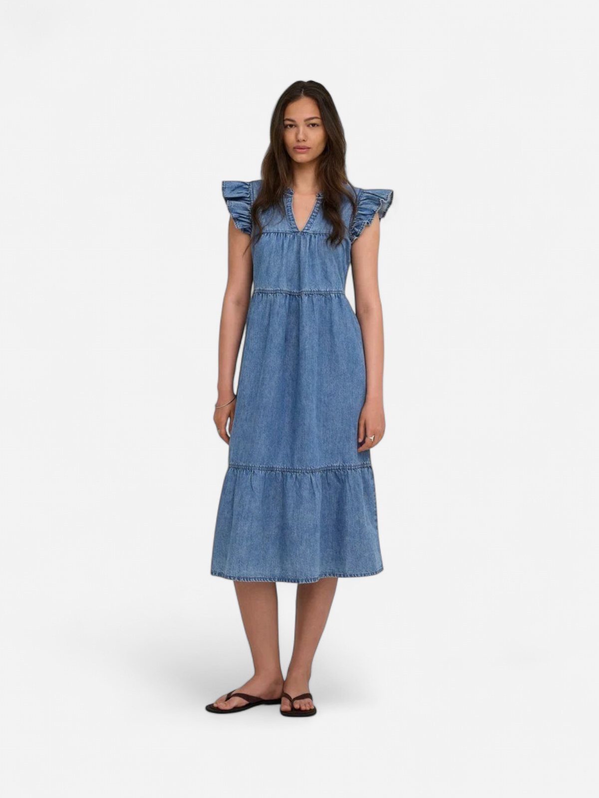 ONLSHANIA S/L FRILL MAXI DNM DRESS AKM SININEN, INDIGO - Kekäle.fi