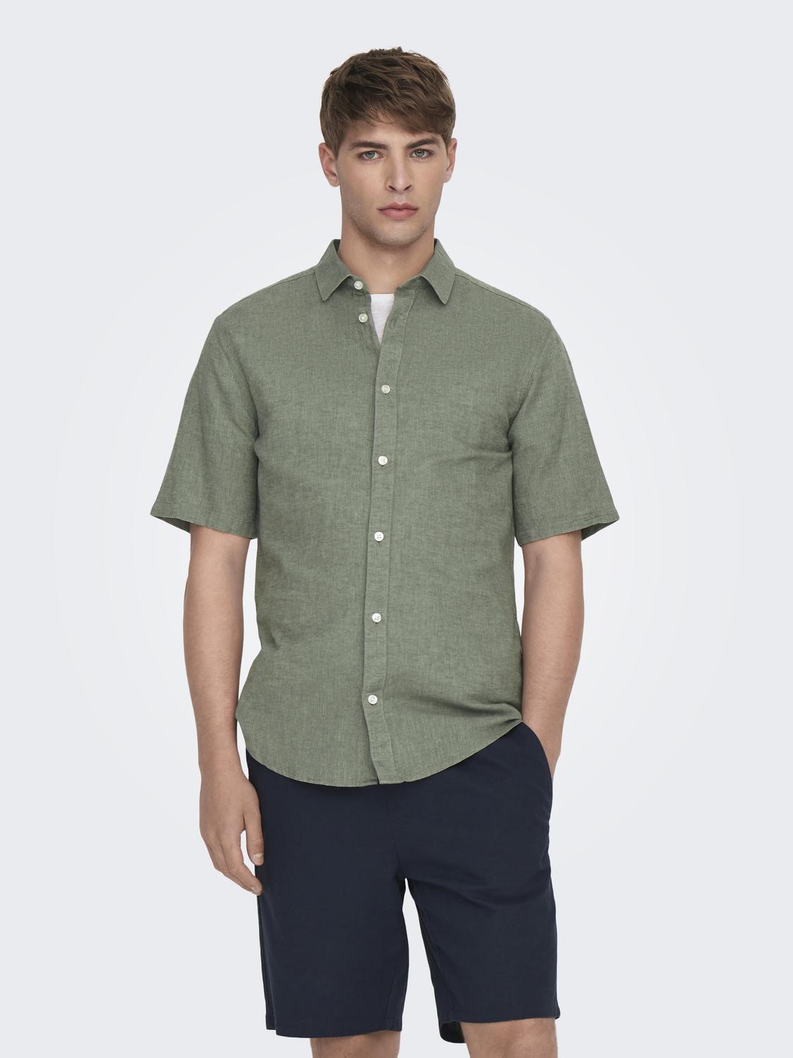 only-and-sons-miesten-kauluspaita-onscaiden-ss-solid-linen-armeijanvihrea-1