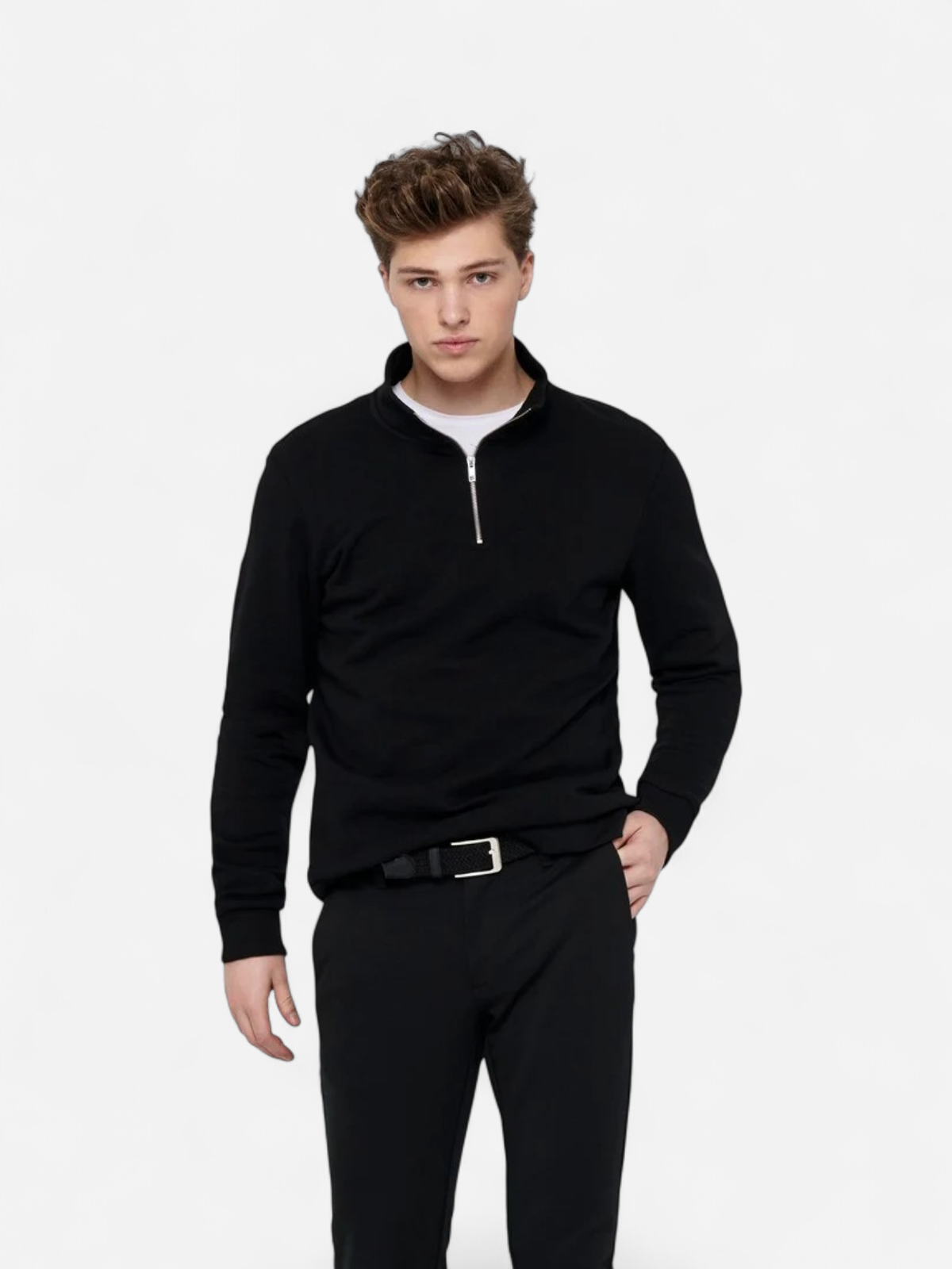 Only & Sons miesten collegepaita OnsCeres Half Zip, musta - Kekäle.fi