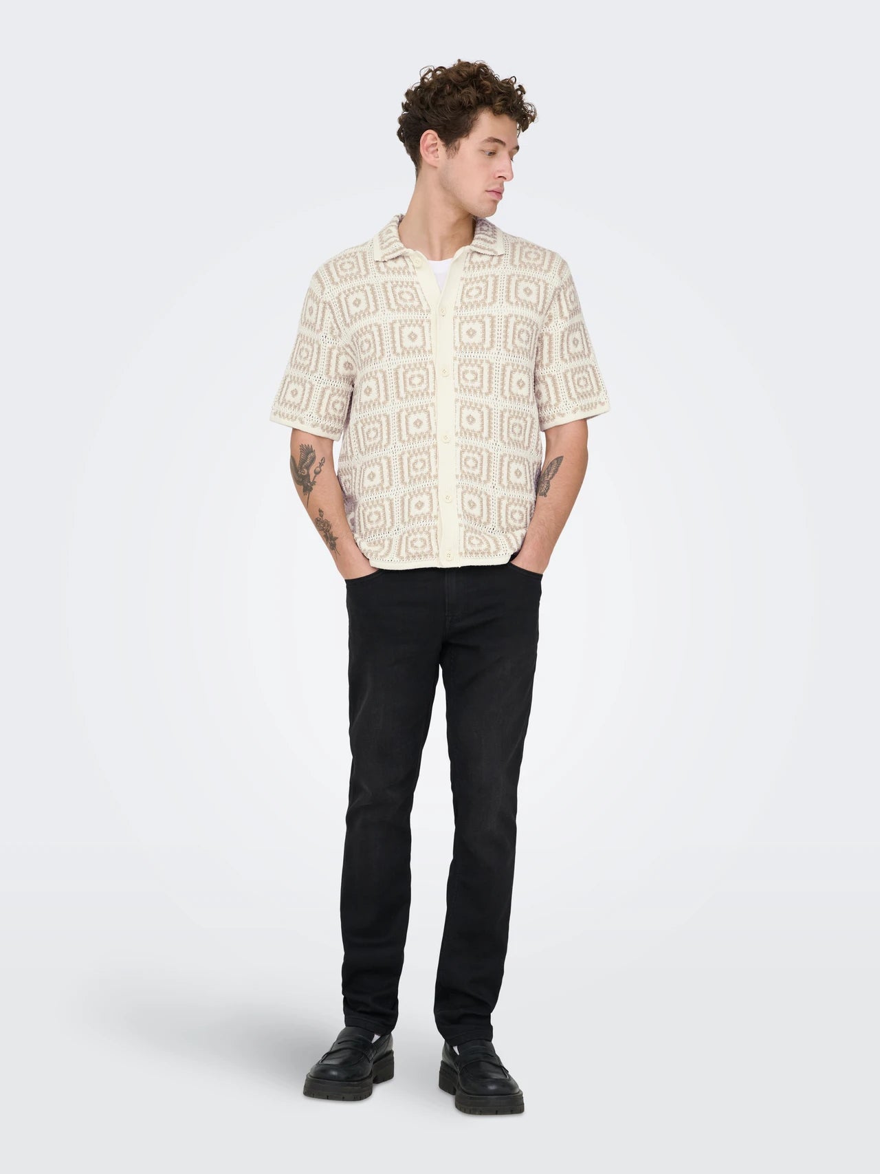 Only and Sons miesten paita Onsbart Rlx 5 Ss Shirt Knit H, Egret W. Silver Lini