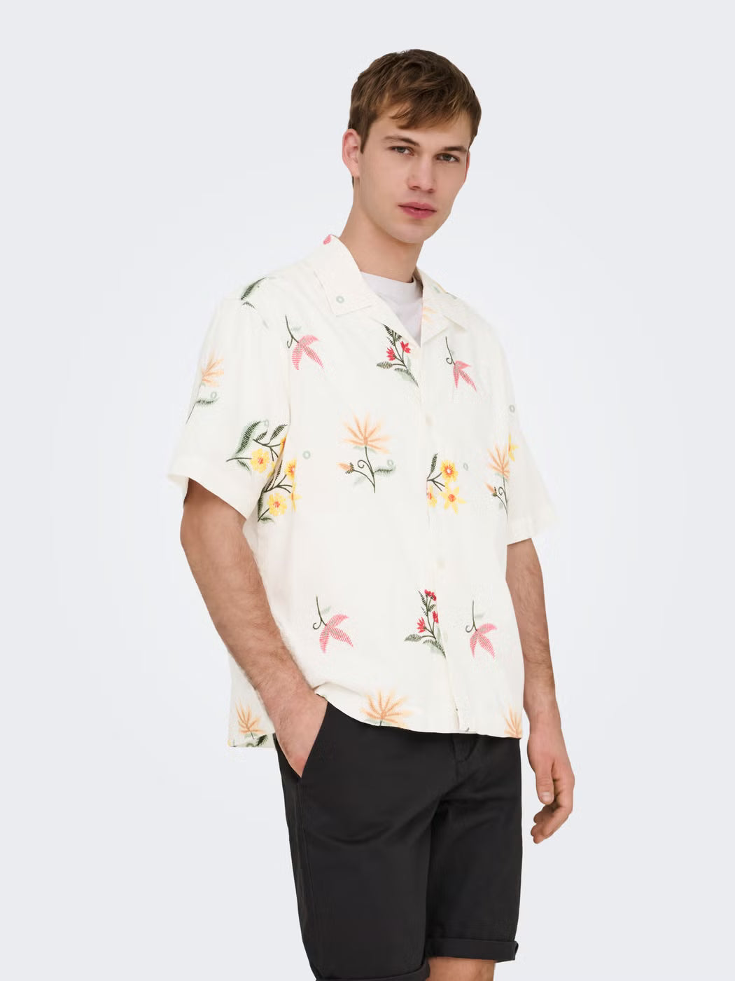 Only and Sons miesten kauluspaita ONSEDWARD RLX SS Shirt, Bright White