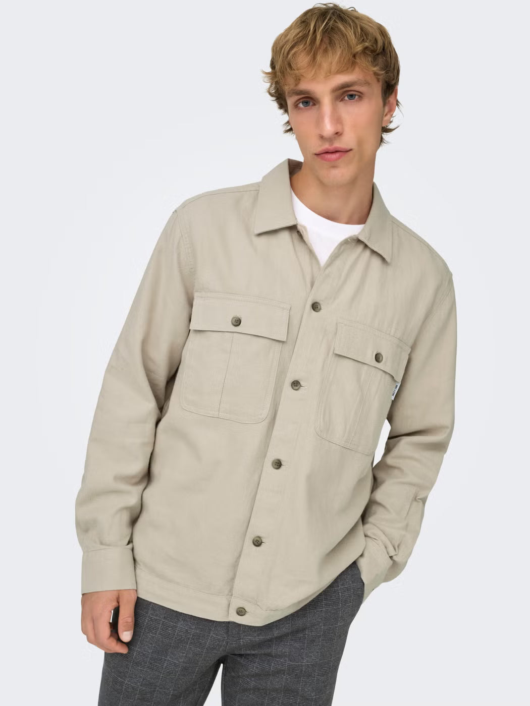Only and Sons miesten paitatakki Onskennet LS Overshirt Noos, Silver Lining