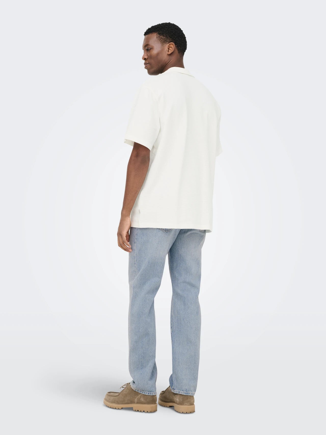 Only and Sons lyhythihainen kauluspaita ONSKIAN Life Reg Seersucker SS Tee, Cloud Dancer