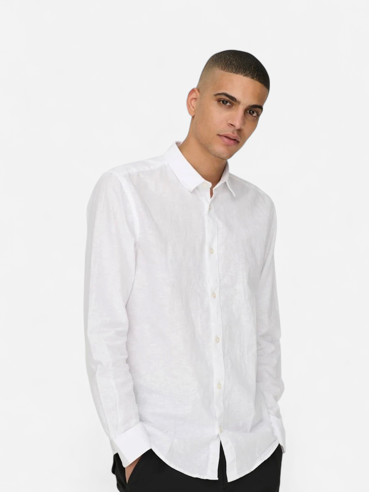 Only and Sons miesten kauluspaita ONSCaiden Life LS Solid Linen Blend Noos, White - Kekäle.fi