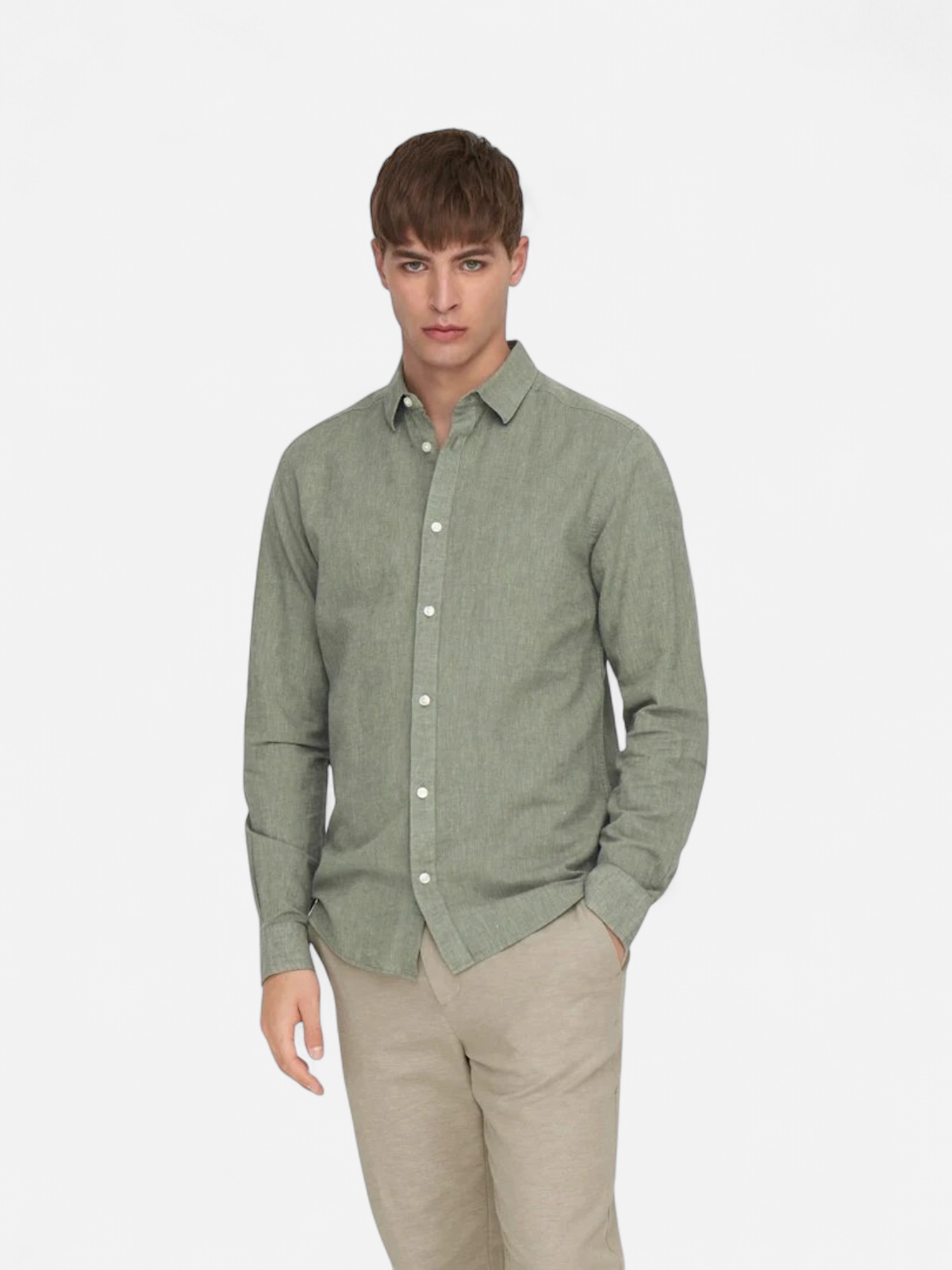 Only and Sons miesten kauluspaita ONSCaiden Life LS Solid Linen Blend Noos, Swamp - Kekäle.fi