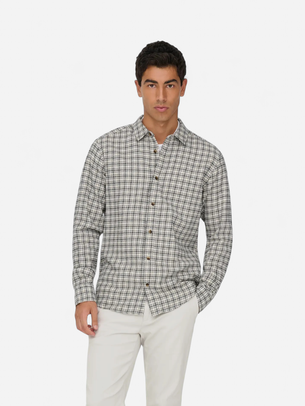 ONSGUDMUND LS CHECKED SHIRT NOOS Egret JET BLACK - Kekäle.fi