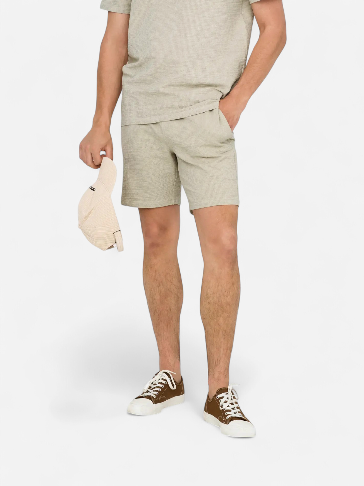 Only and Sons miesten shortsit ONSKIAN Life Reg Seersucker Shorts, silver lining - Kekäle.fi