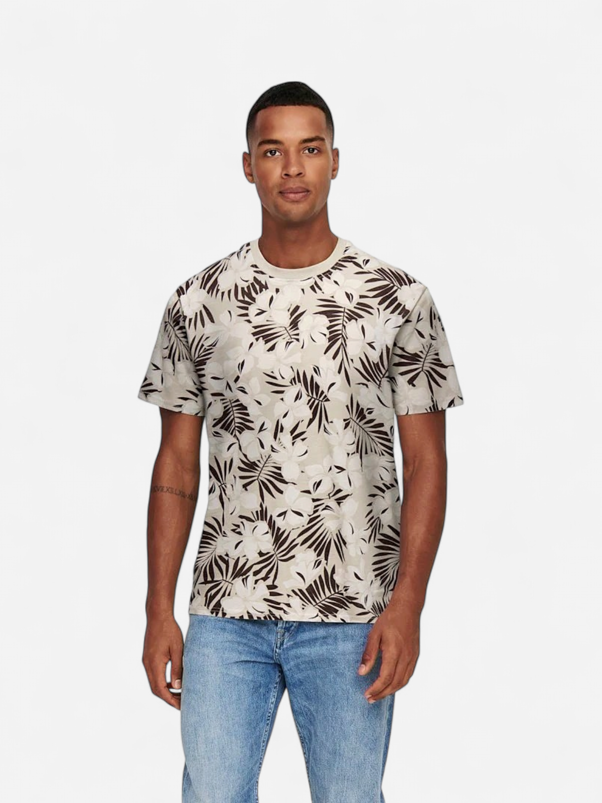 ONSPERRY LIFE REG LEAF AOP SS TEE NOOS K Silver Lining Egret Coffe - Kekäle.fi