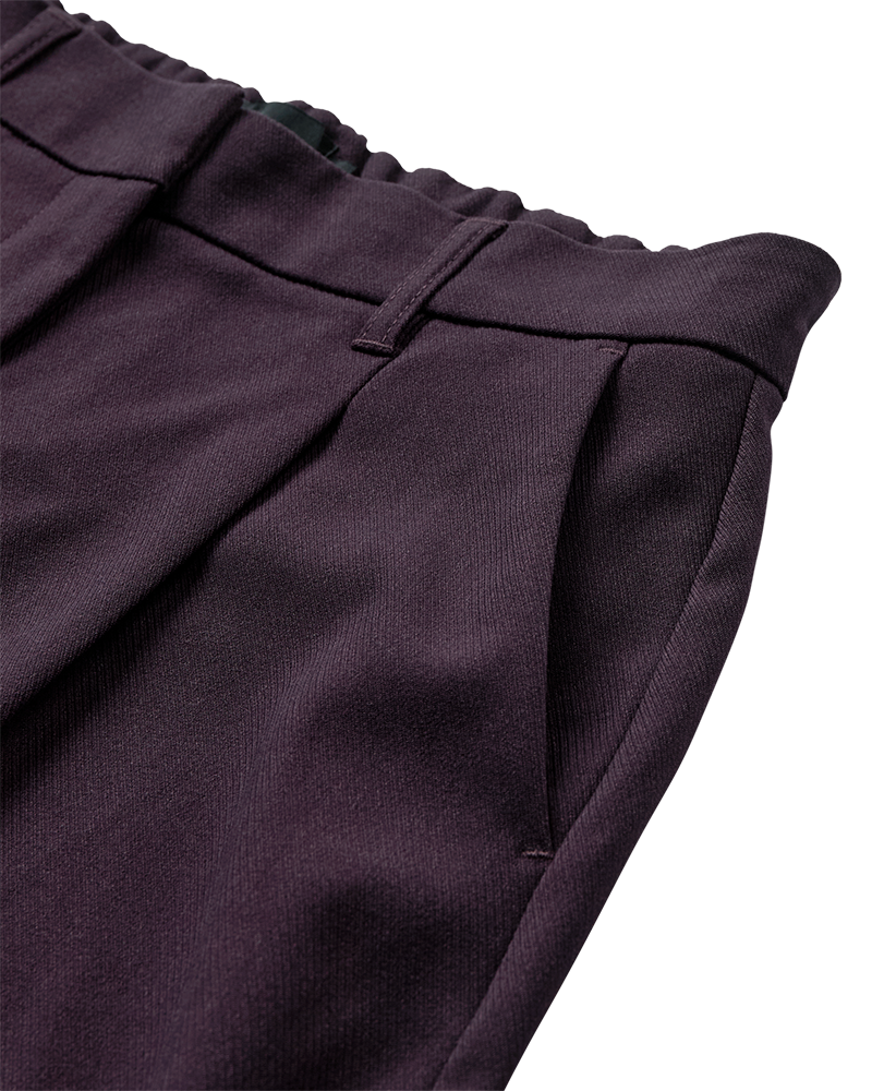 Copenhagen Muse naisten housut Tailor Pants, tumma luumunpunainen, sileäpintaiset räätälöidyt kangashousut, laskokset, vyölenkit ja sivutasku