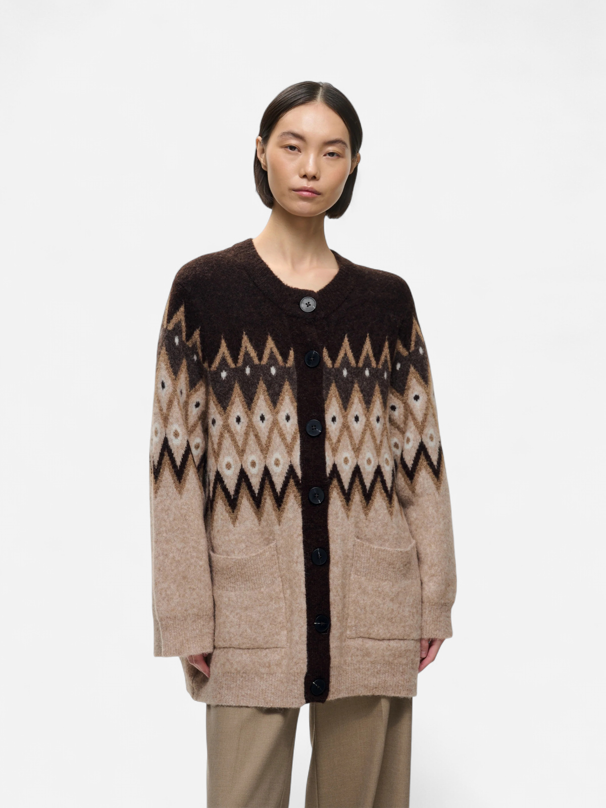InWear naisten Neuletakit PoppyIW Cardigan, ruskea Fairisle - Kekäle.fi