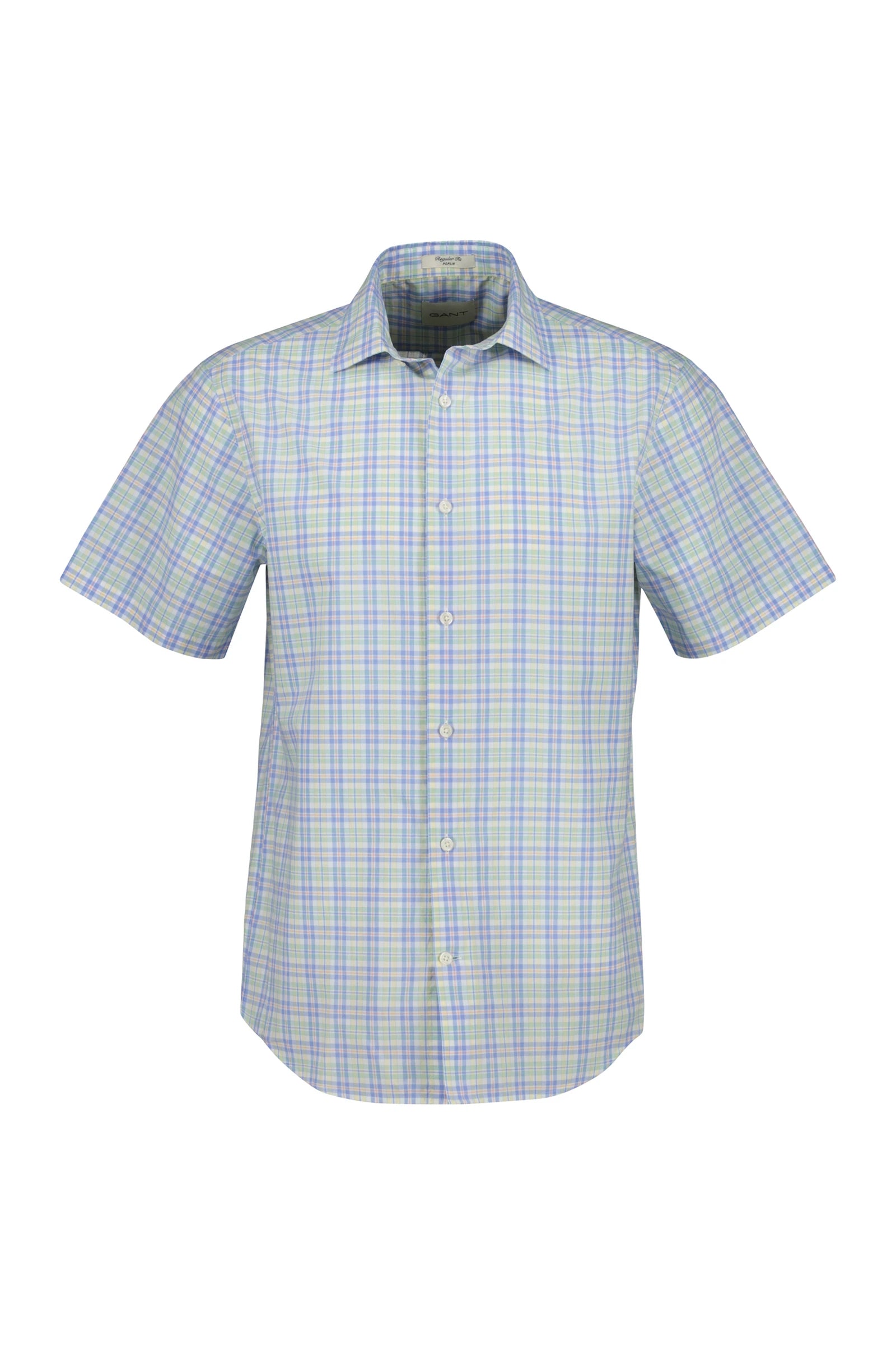 Gant miesten kauluspaita Reg Poplin Multi Check SS Shirt, vihreä ruutu