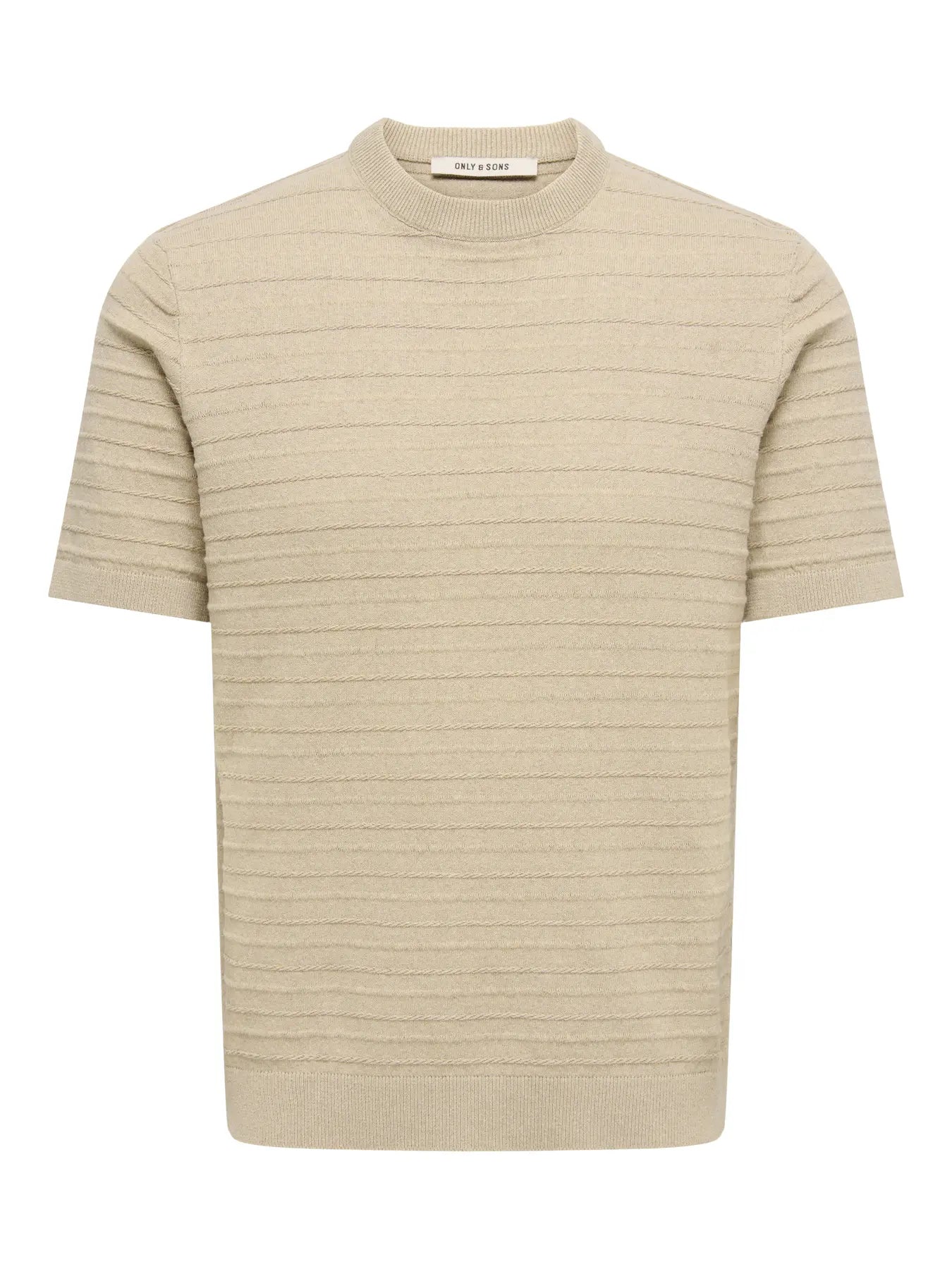Only and Sons miesten t-paita Tano Life Reg SS Crew Knit, beige