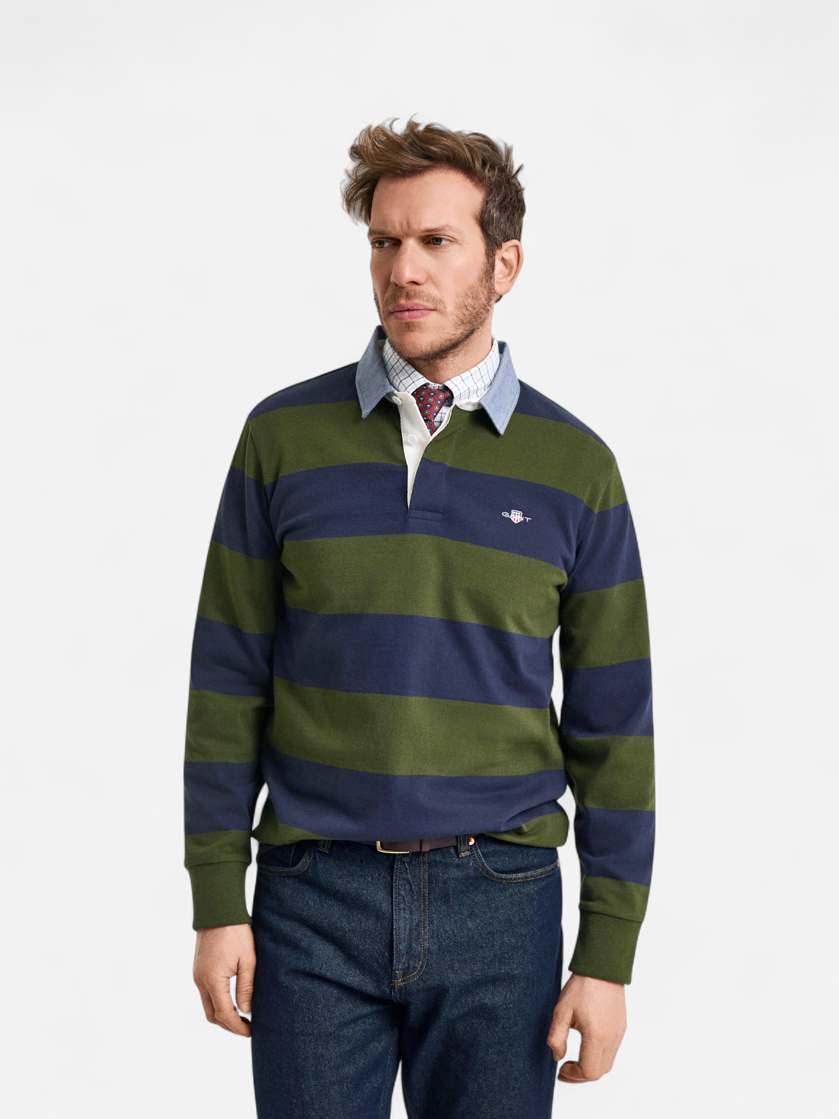 Gant miesten paita REG CHAMBRAY HEAVY RUGGER, raidallinen vihreä - Kekäle.fi