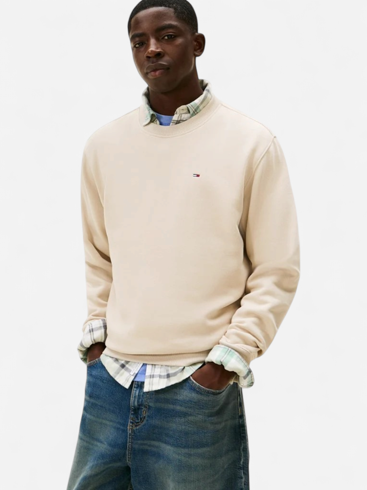 Tommy Jeans miesten collegepaita Reg S Flag Crew, vaalea beige - Kekäle.fi