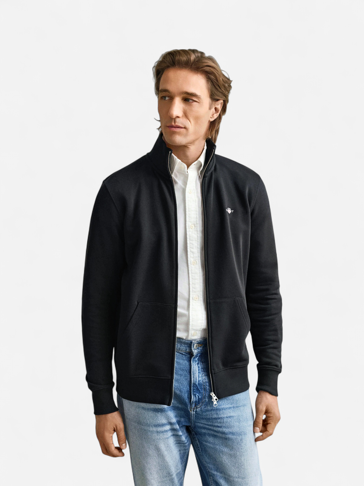 Gant miesten vetoketjullinen collegepaita Reg Shield Original Full Zip Cardigan, musta - Kekäle.fi