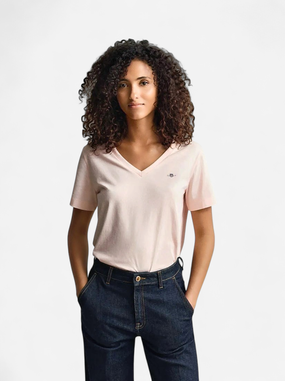 Gant naisten t-paita Shield V-Neck, Vaaleanpunainen - Kekäle.fi