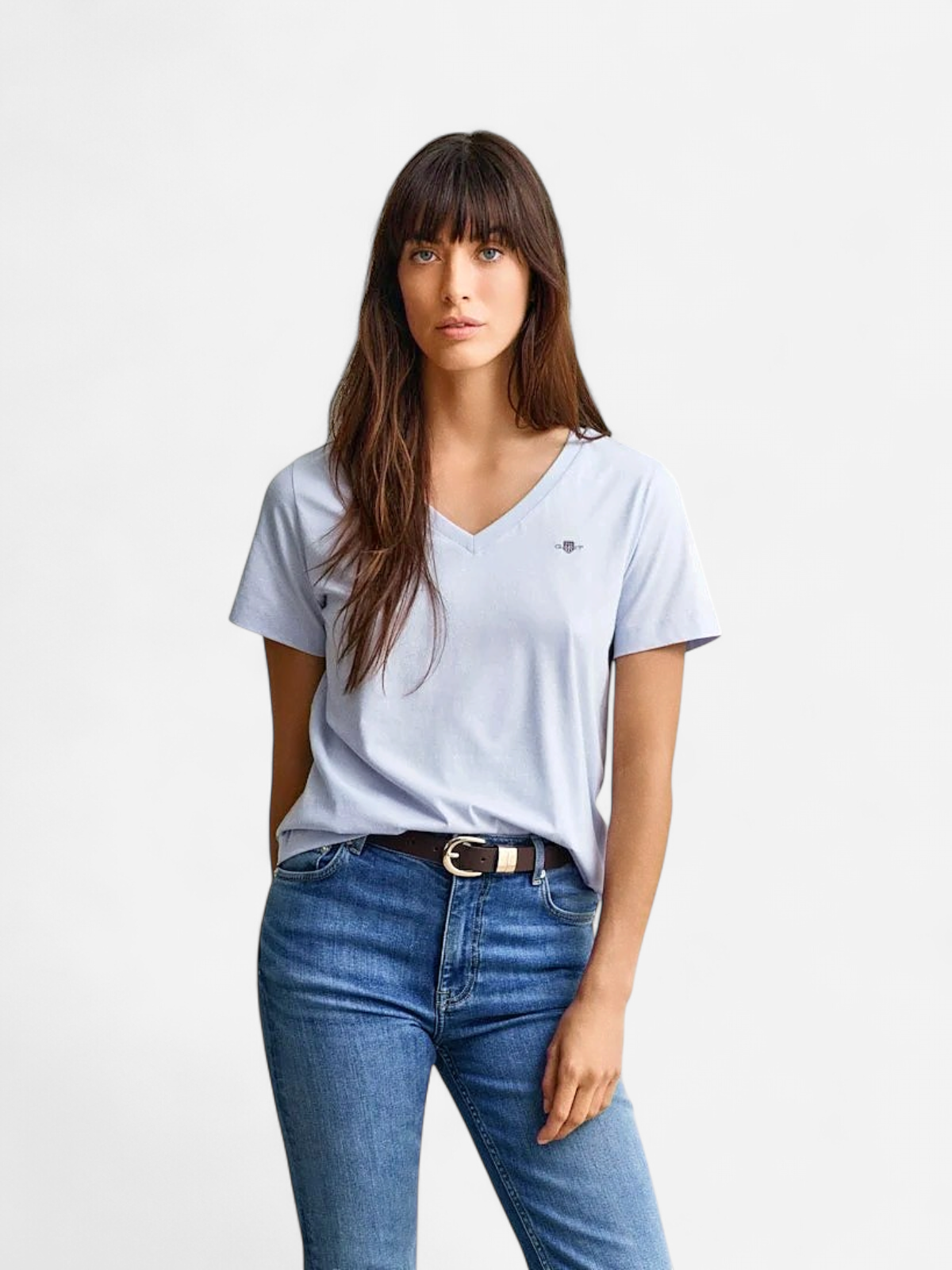 Gant Naisten T-paita Shield SS V-Neck, Vaaleansininen - Kekäle.fi
