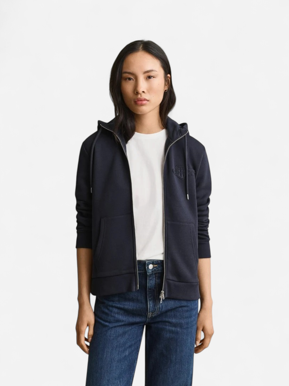 Gant naisten Collegetakit Tonal Shield Zip Hoodie, tummansininen - Kekäle.fi