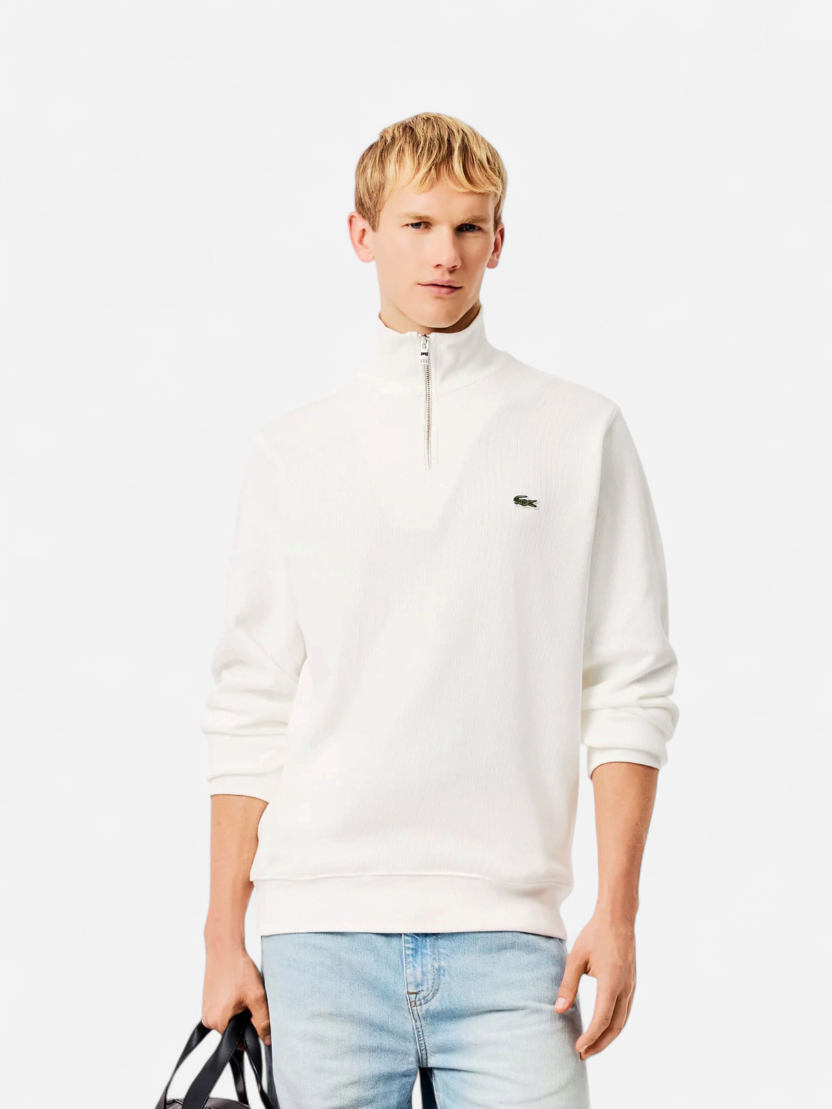Lacoste miesten collegepaita Regular Fit High Neck Zipped Sweatshirt, valkoinen - Kekäle.fi