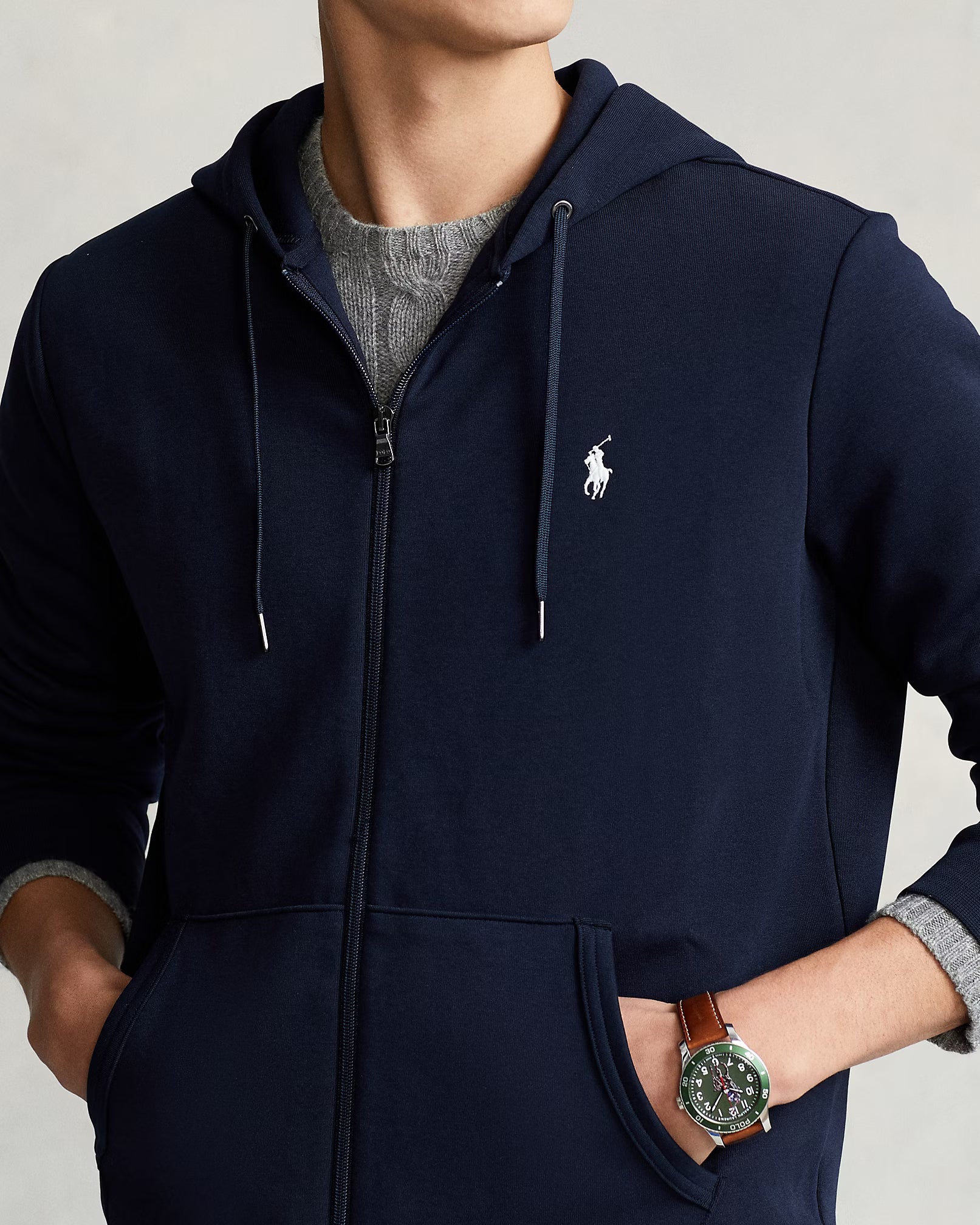 Polo Ralph Lauren Miesten Huppari, DOUBLE KNIT HOODIE FULL ZIP ATHLETIC Tummansininen