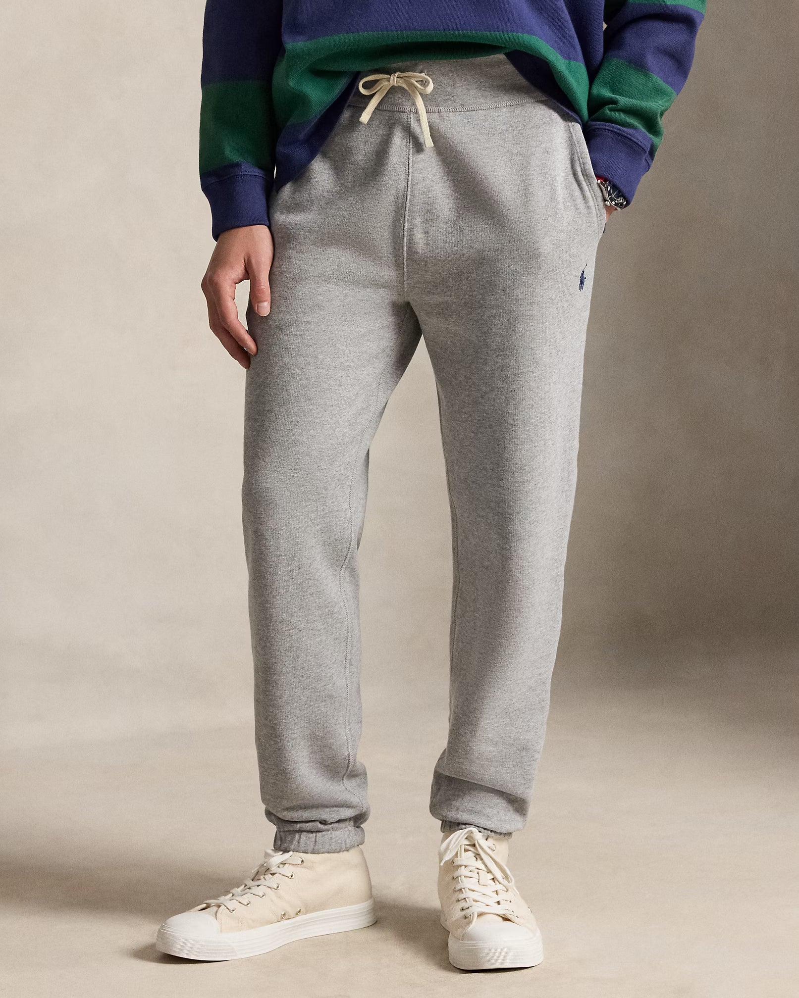 Polo Ralph Lauren miesten collegehousut The RL Fleece Sweatpant, vaaleanharmaa meleerattu