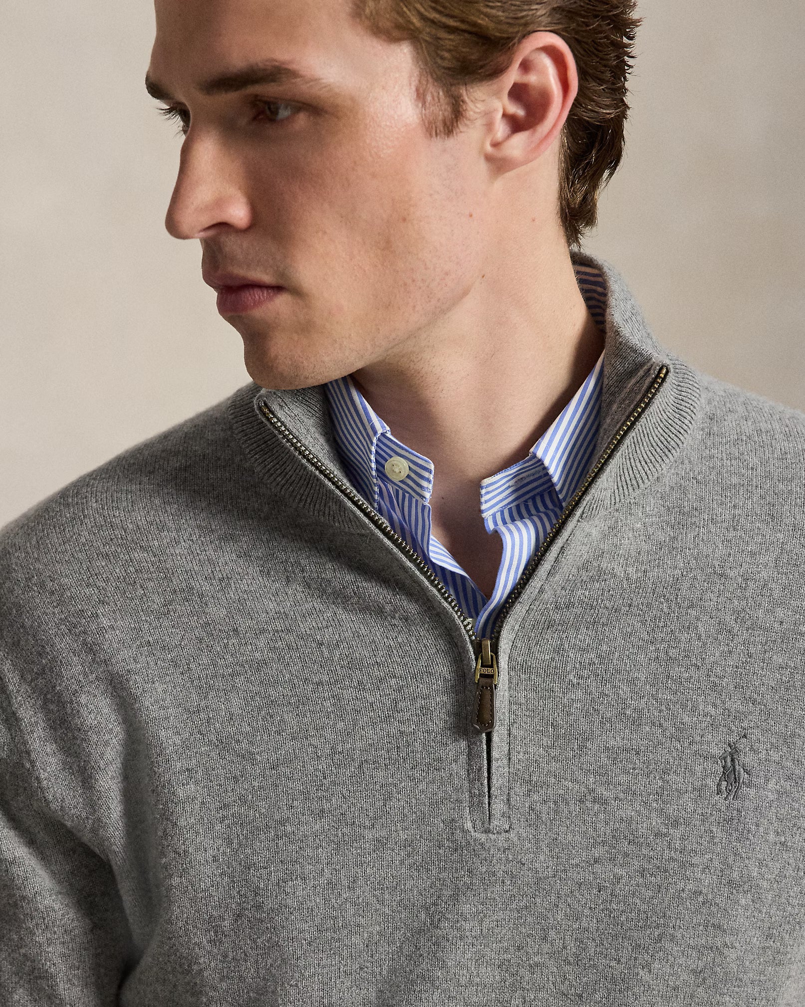 Polo Ralph Lauren miesten neulepusero Merino Wool Quarter-Zip Sweater, Harmaa