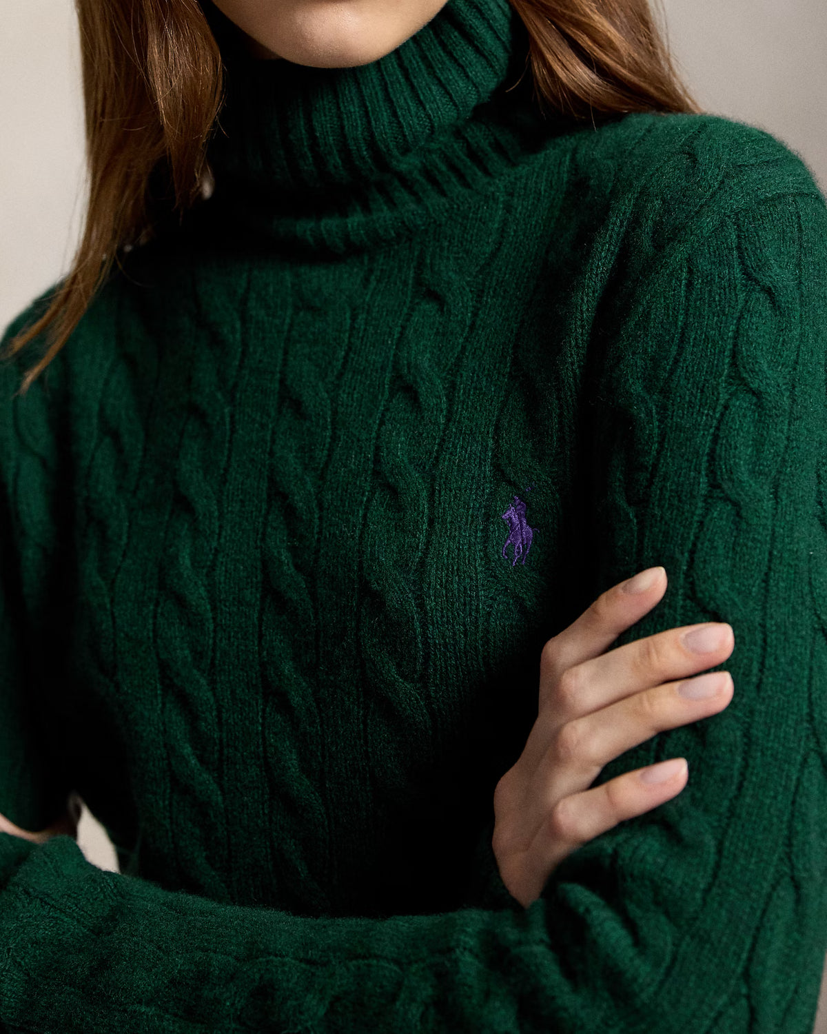 Polo Ralph Lauren naisten neulepusero Wool-Cashmere Cable Roll Neck Jumper, tummanvihreä
